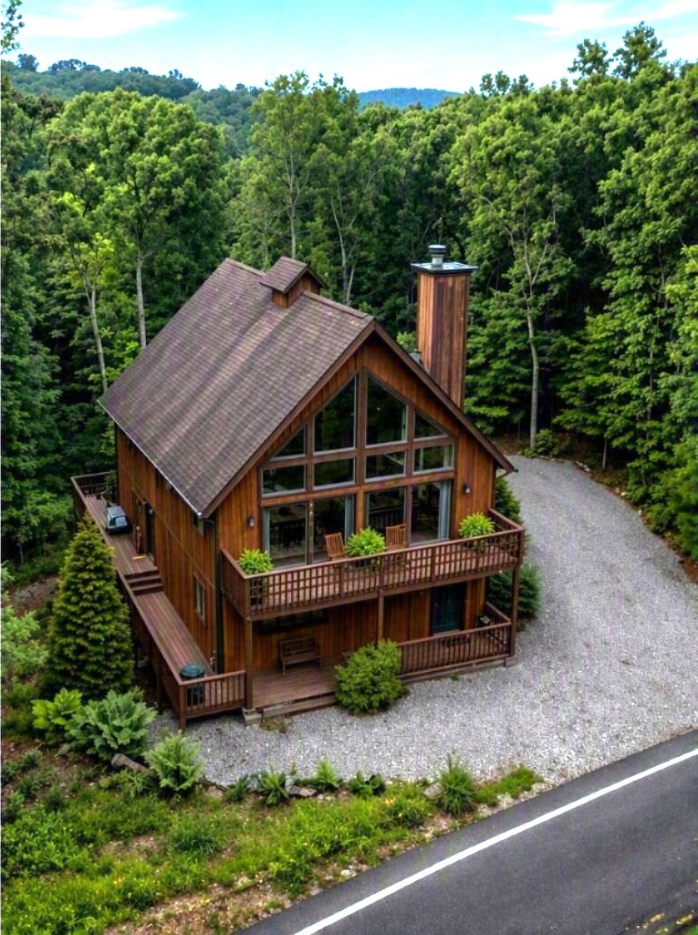 A-frame cabin rendering – street view